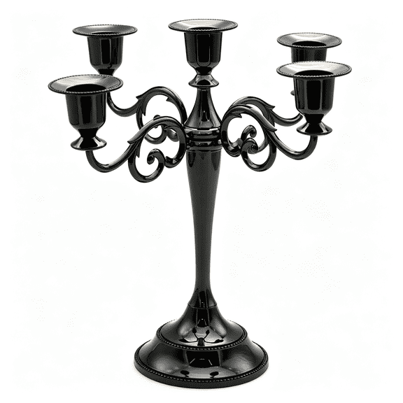 ACDANC Black Candelabra Candle Holders for Pillar Candles 10.6 Inch Tall,5 Candle Candlestick Holder for 1/2-1 Inch Taper Candles Halloween Candelabra Decoration Easy Assembly (Black)