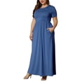 thumbnail image 5 of TARAINYA Women Plus Size Summer Short Sleeve Maxi Dress Casual Loose Long Dress with Pockets Round Neck Elastic Waist Solid Floral, 5 of 8