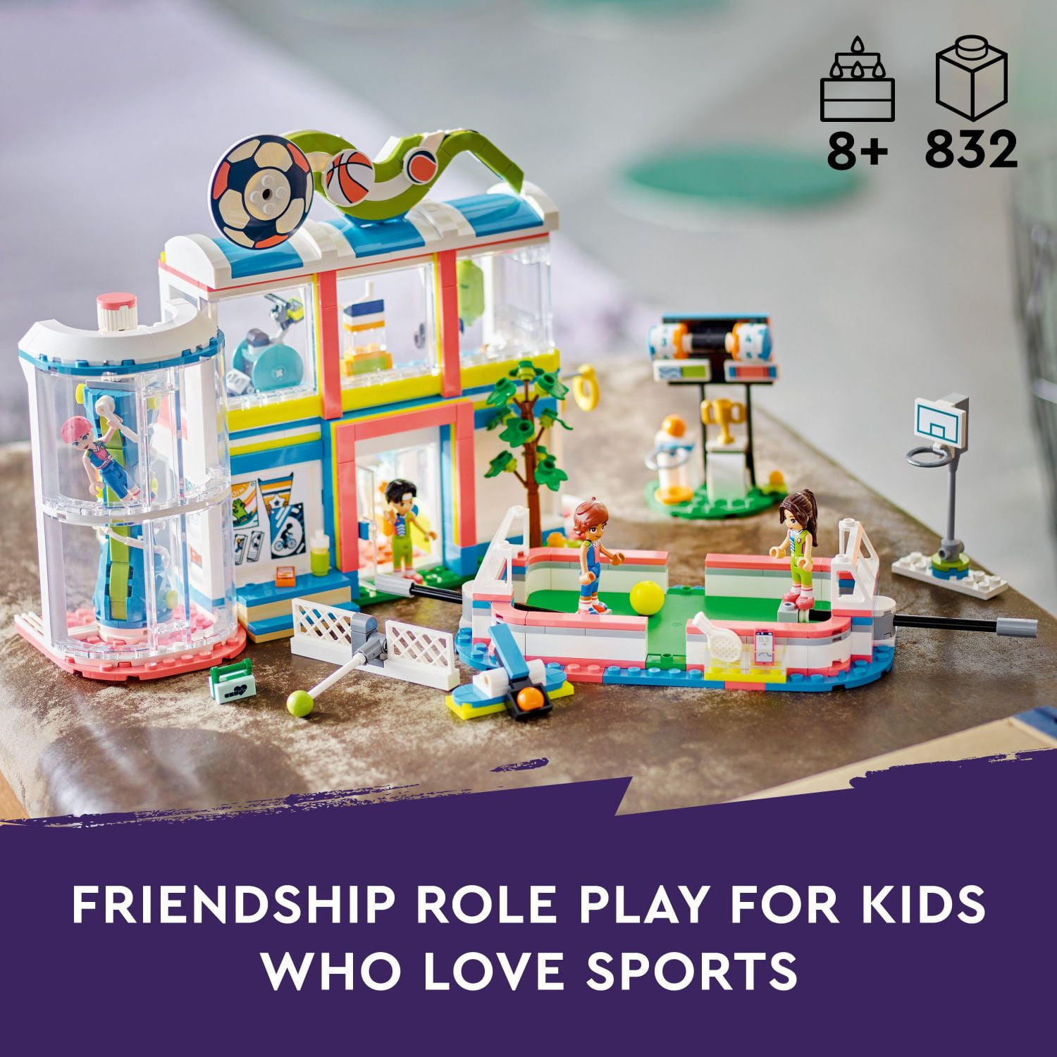 LEGO Friends Sports Center 41744 Building Toy Set for Boys and Girls Ages 8 and up, Includes Football, Basketball and Tennis Games, A Fun Gift for Kids Who Love Sports and Pretend Play