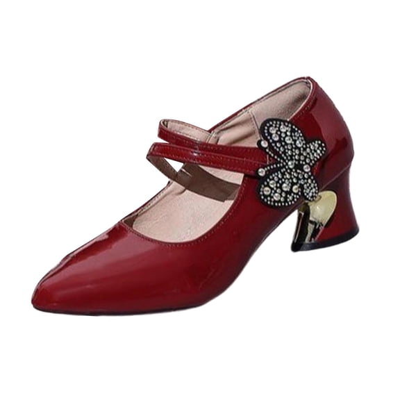 Gpaecead Women'S Rhinestone Butterfly Pointed Toeer High Heel Shoes Plus Size Patent Leather Comfortable For Spring Summer Work Party Burgundy