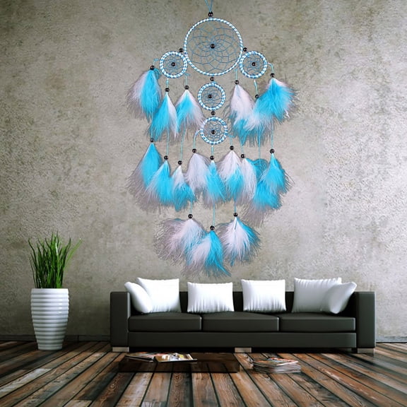 LHWEN Circular Craft Hanging Wall Decor Feathers Decoration Home Decor 60cm Wall Hanging Ornament Bedroom Living Room Decor Gift for Friends Family Boho Indoor Decoration Pass Through Good Dreams