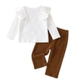 thumbnail image 4 of xaweyi Toddler Girls 2 Piece Outfit Ruffle Long Sleeve Top Flare Pants Set Kids Fall Clothes with 3D Floral Bow Decoration Size 3-6 Months, 4 of 9