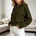 thumbnail image 4 of Women's Cropped Zip‑up Hoodie Jacket, Long Sleeve Drawstring Hooded Jacket with Flap Cargo Pockets, Loose Casual Sweatshirt for Fall Daily Green L, 4 of 9