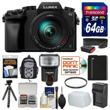 Panasonic Lumix DMC-G7 4K Wi-Fi Digital Camera & 14-140mm Lens with 64GB Card + Backpack + Flash + Battery + Charger + Flex Tripod + Filter + Strap Kit