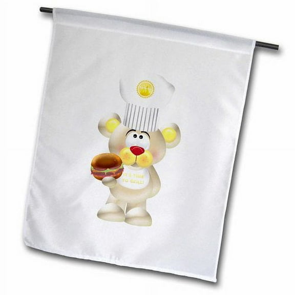 3dRose, Cute Barbecue Bear Illustration Holding A Hamburger, 12 x 18 inch Garden Flag