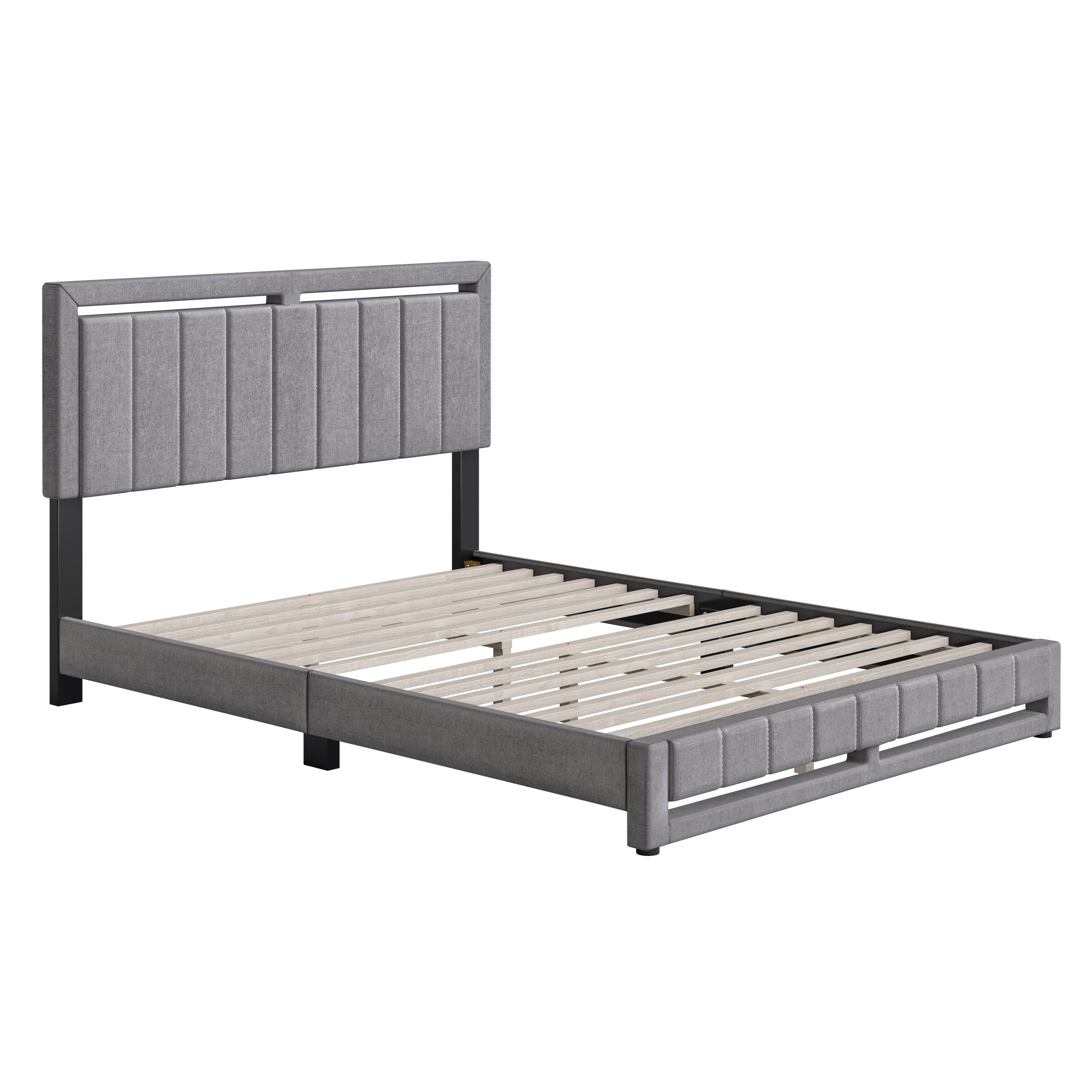 Boyd Sleep Senata Gray Linen King Size Fully Upholstered Platform Bed Frame with Adjustable Headboard