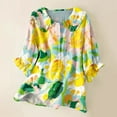 thumbnail image 2 of KALE 3/4 Length Sleeve Womens Tops Women Vintage Floral Art Print Collar Half Blouses Y2K Clothes Yellow S, 2 of 3