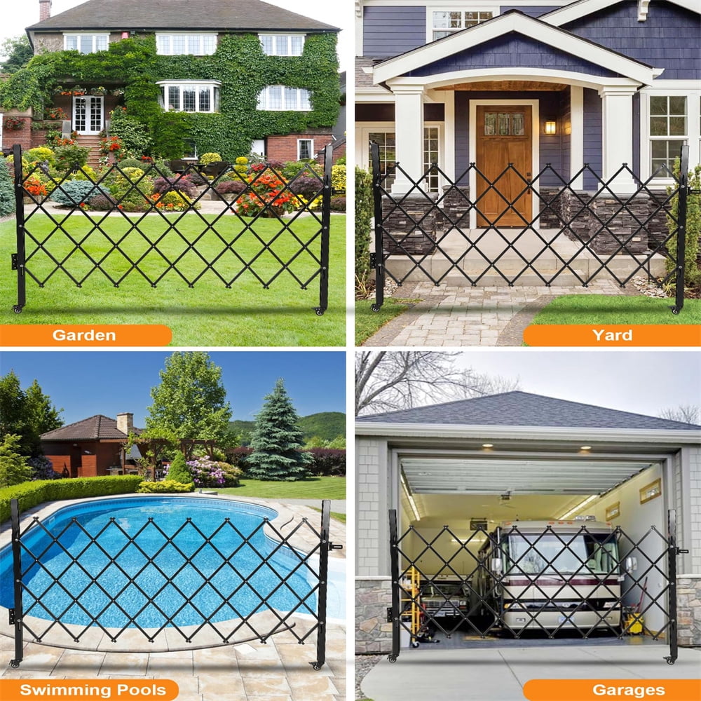 Single Folding Security Gate, Flexible Expanding Security Gate, Folding Driveway Door Gate, Aluminum Security Gate, 360°Rolling Barricade Gate, Scissor Gate or Door, Black