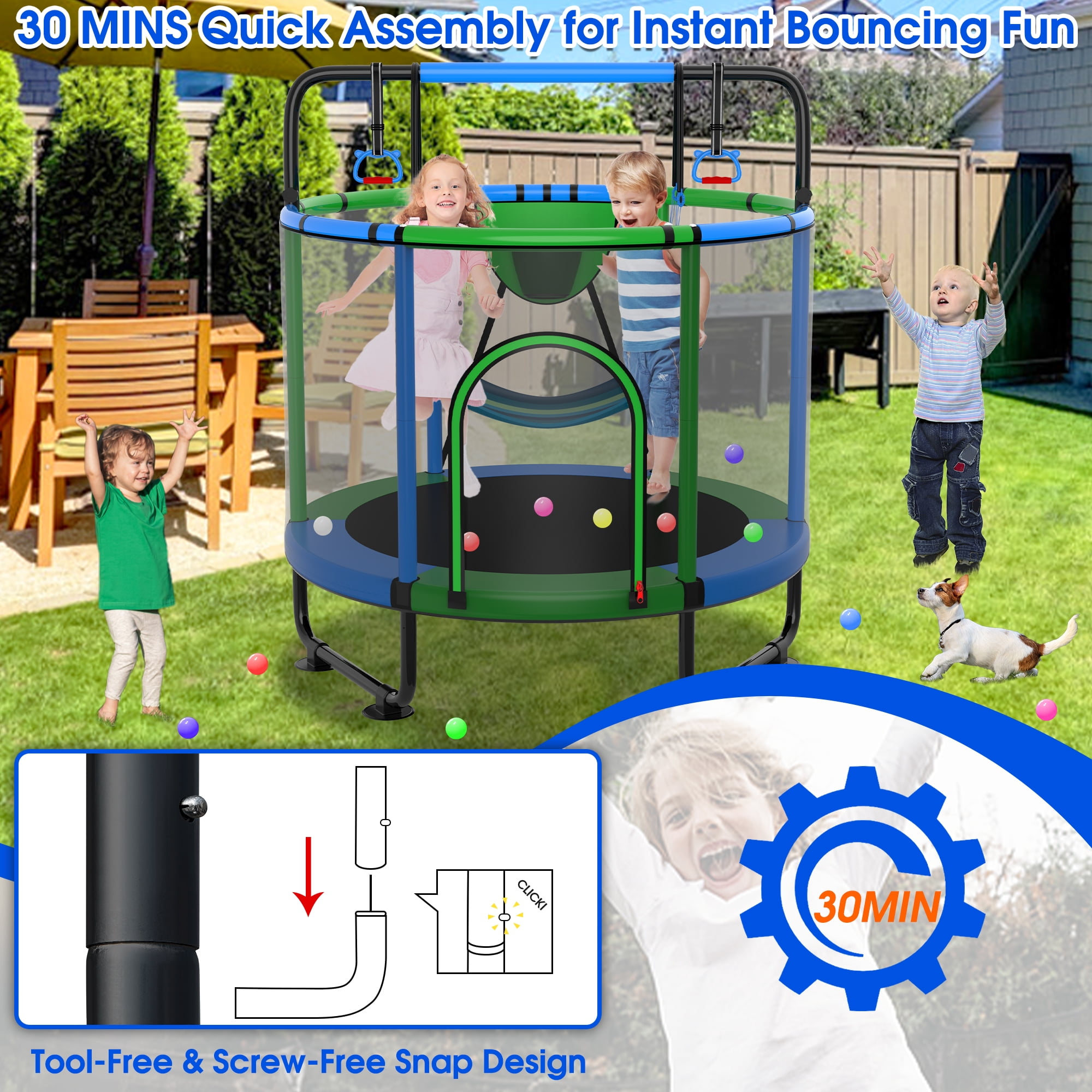 Cochan Trampoline for Kids 5FT 600LBS Toddler Trampoline with Enclosure Net and Handlebar, Mini Small Kids Trampoline for Age 1-6, Birthday Gift for Kids