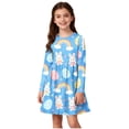 thumbnail image 2 of ATOGUTA Girls Easter Dress Long Sleeve Easter Dresses Girl Long Midi Springs Dress Kids Smocked Flare Summer Dress Size 4T-14. Blue, 2 of 6