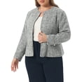 thumbnail image 4 of Agnes Orinda Women's Plus Size Tweed Blazer Plaid Collarless Open Front Long Sleeve Business Casual Jacket Suits with Button Decor 4X Black White, 4 of 6