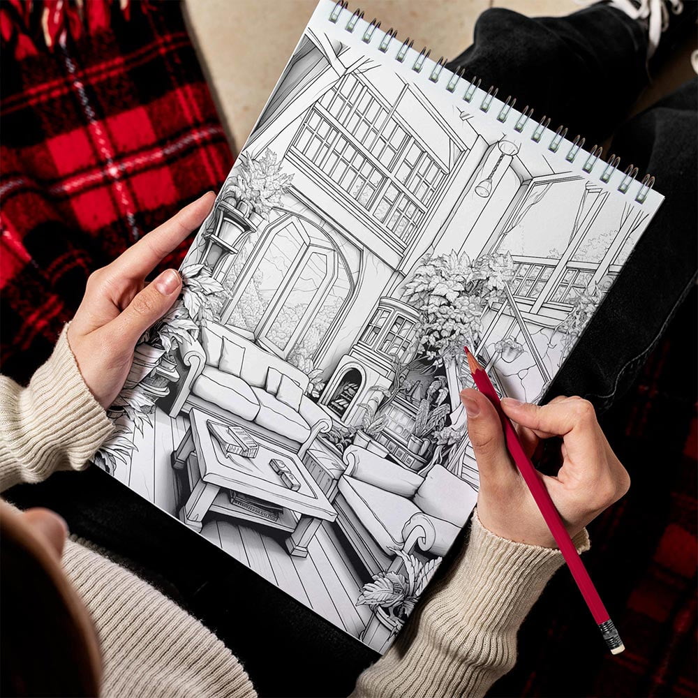 TPLHOUSE Christmas Country Town Coloring Book Spiral Bound for Adult, Premium Cover