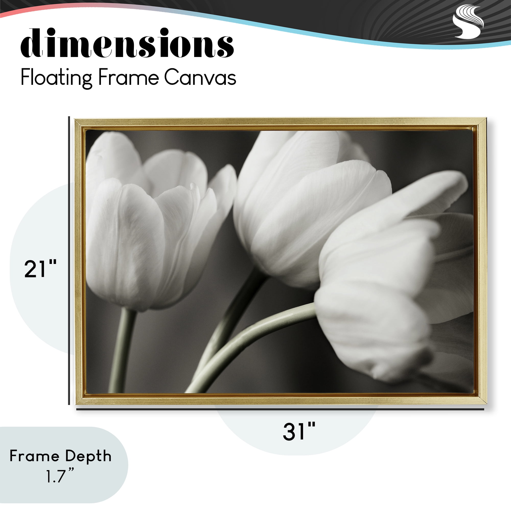 Stupell Industries Row Of Monochrome Tulips Gold Framed Floater Canvas Wall Art, design by Tom Quartermaine