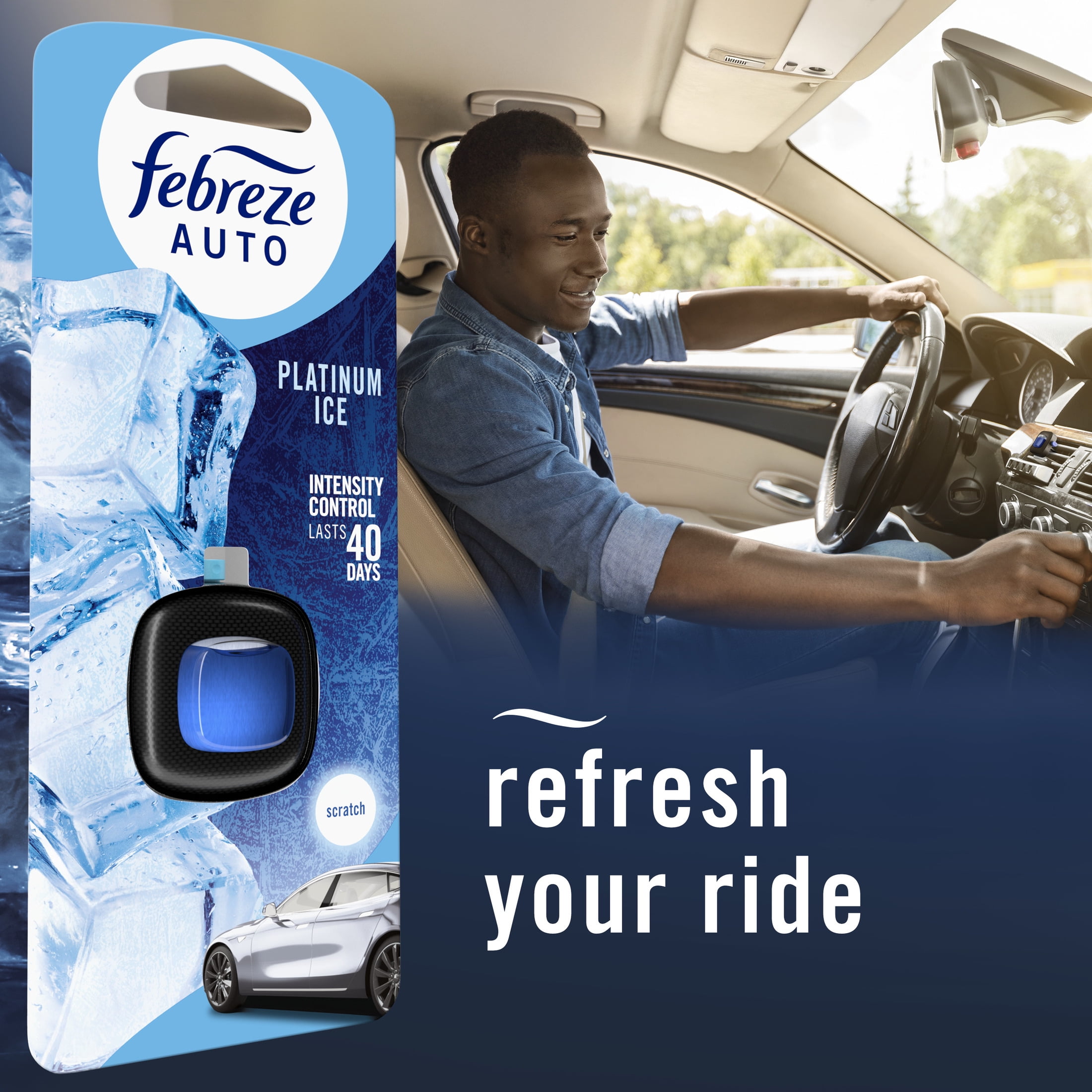 (2 pack) Febreze AUTO Car Air Freshener, Odor-Fighting Car Vent Clip, Platinum Ice, 2 Count