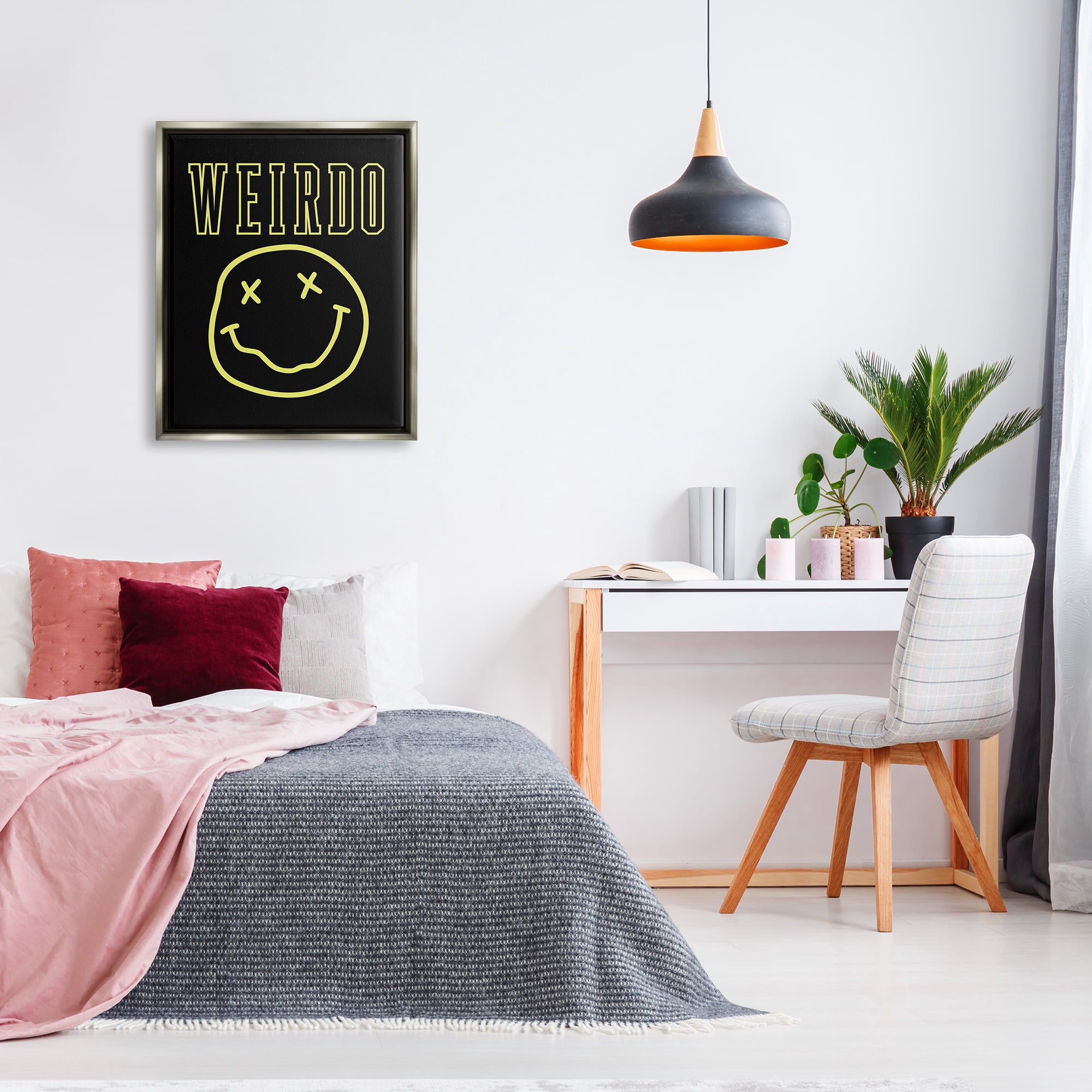 Stupell Industries Weirdo Phrase with Smiley Abstract Painting Gray Floater Framed Canvas Art Print Wall Art, 25 x 31