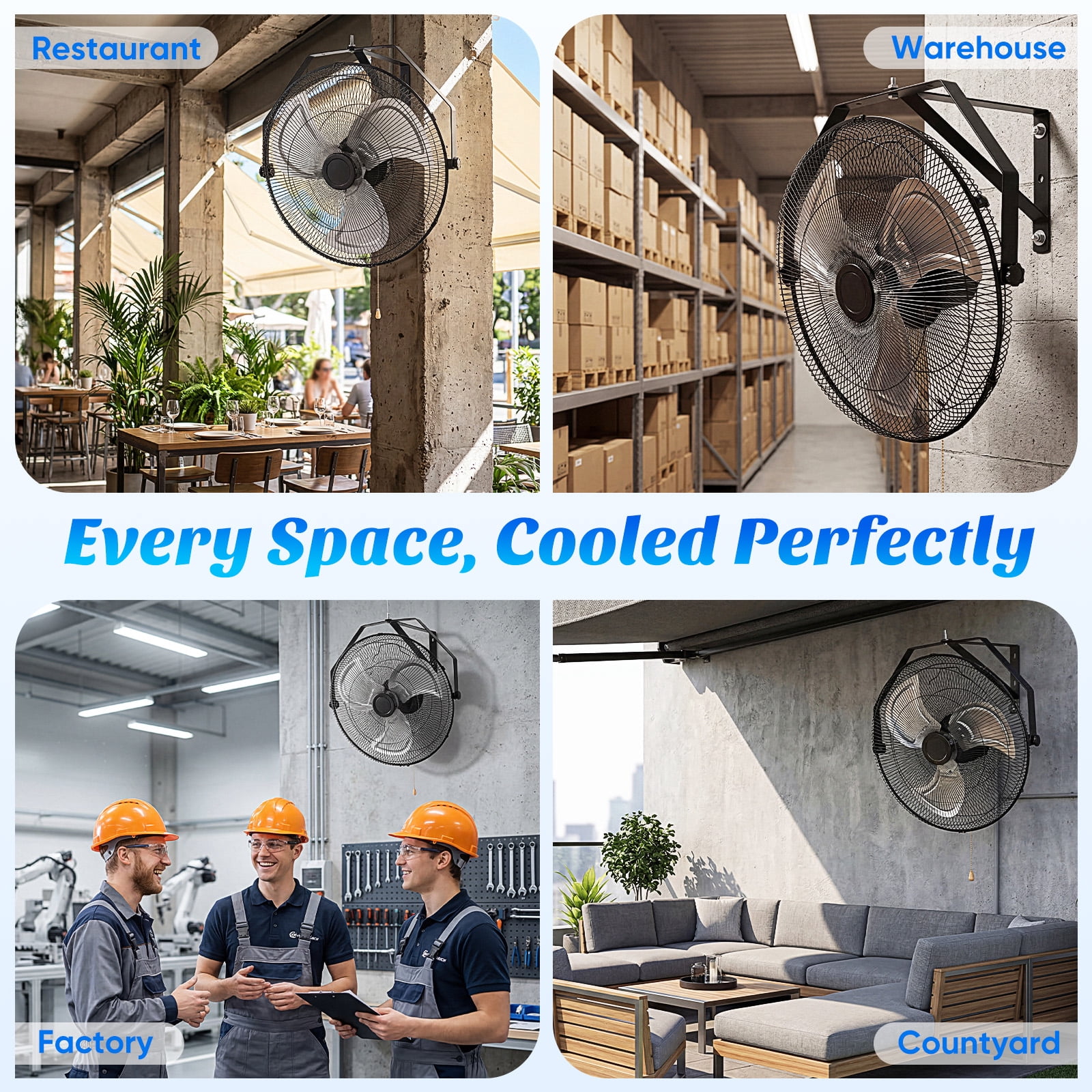 SHOUFTW 18 inch Wall Mount Industrial Fan, Oscillating 3-Speed High Velocity Fan for Garage, Workshop, Warehouse, Black