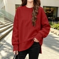 thumbnail image 5 of Falkdiz Girls Long Sleeve With Mitten-Style Cuffs Shirts Warm Comfy Tops Outdoor Winter Daily Casual Crew Neck Pullover for Girls Solid Color , Wine , Size: 7-8 Years, 5 of 7