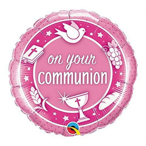18 inch On Your Communion Pink Qualatex Foil Mylar Balloon - Party Supplies Decorations