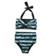 thumbnail image 1 of Conjunto de Bikini para niña bebé, traje de baño de rayas brillantes, Tops Halter para niños, pantalones cortos de cintura alta, traje de baño, ropa de playa, 6-12 meses, azul Feliz Sencillez, 1 of 4
