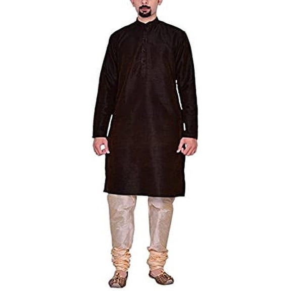 Royal Men's Silk Blend Kurta & Churidaar Set Brown