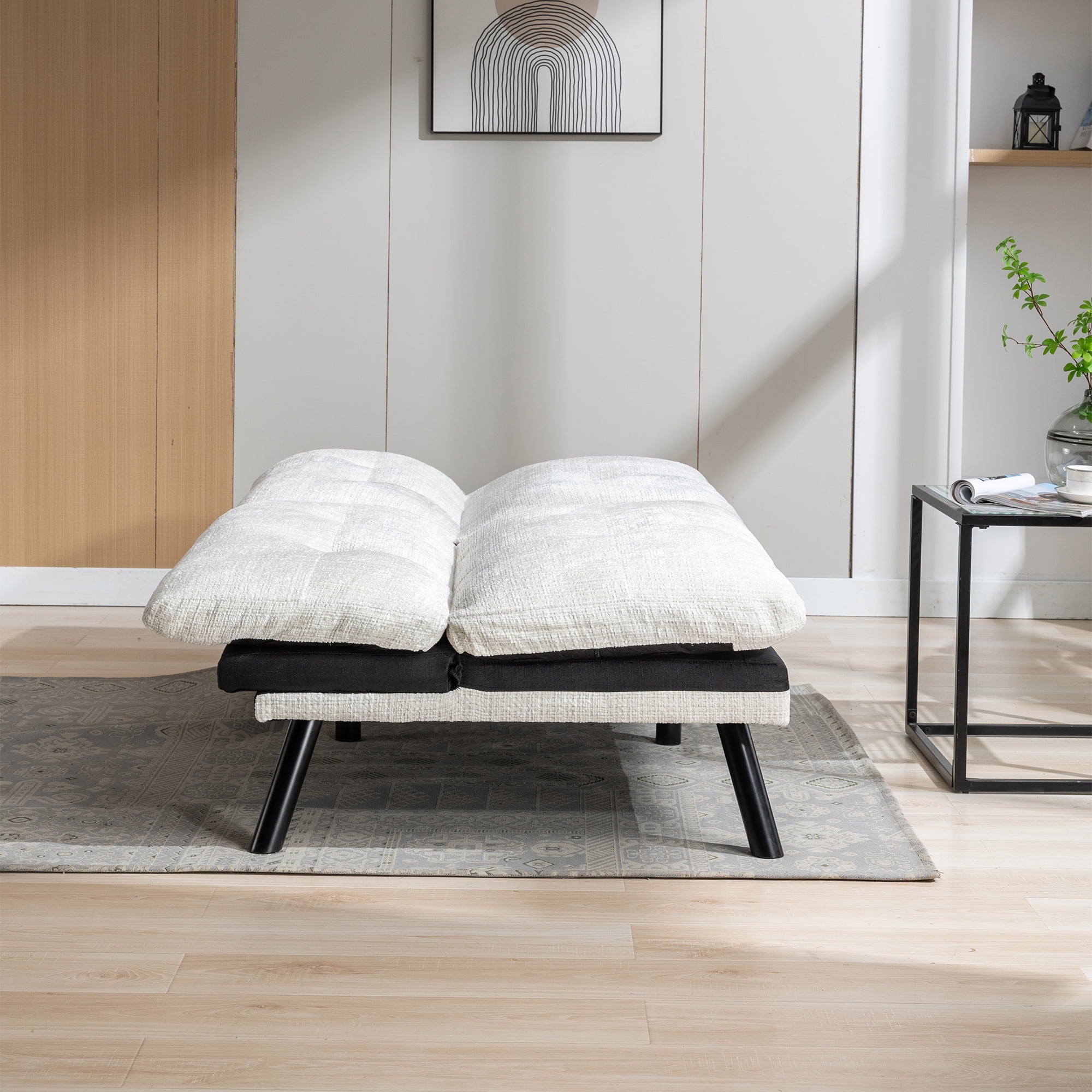 Kadyn Convertible Sofa Bed, Loveseat Futon Bed with Metal Legs, Adjustable Lounge Couch for Compact Living Space Chenille, Cream White Kadyn Convertible Sofa Bed, Loveseat Futon Bed with Metal Legs, Adjustable Lounge Couch for Compact Living Space Chenille, Cream White
