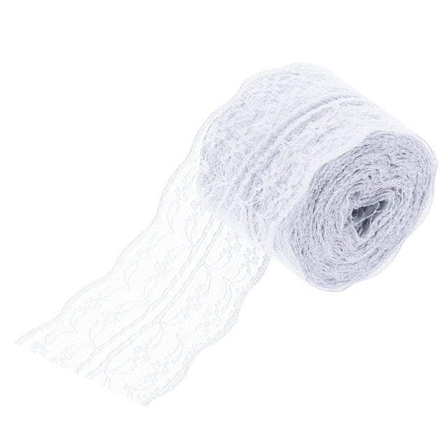 Unique Bargains 1.8' Wide 11 Yard Lace Ribbon Floral Pattern White Lace Trim Ribbon for Gift Wrapping, Wedding Decor