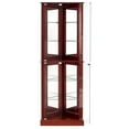 thumbnail image 4 of Cherry Curio Display Cabinet - Mirrored Back Lights Adjustable Shelves Home Decor Tempered Glass Corner Traditional Style, 4 of 7