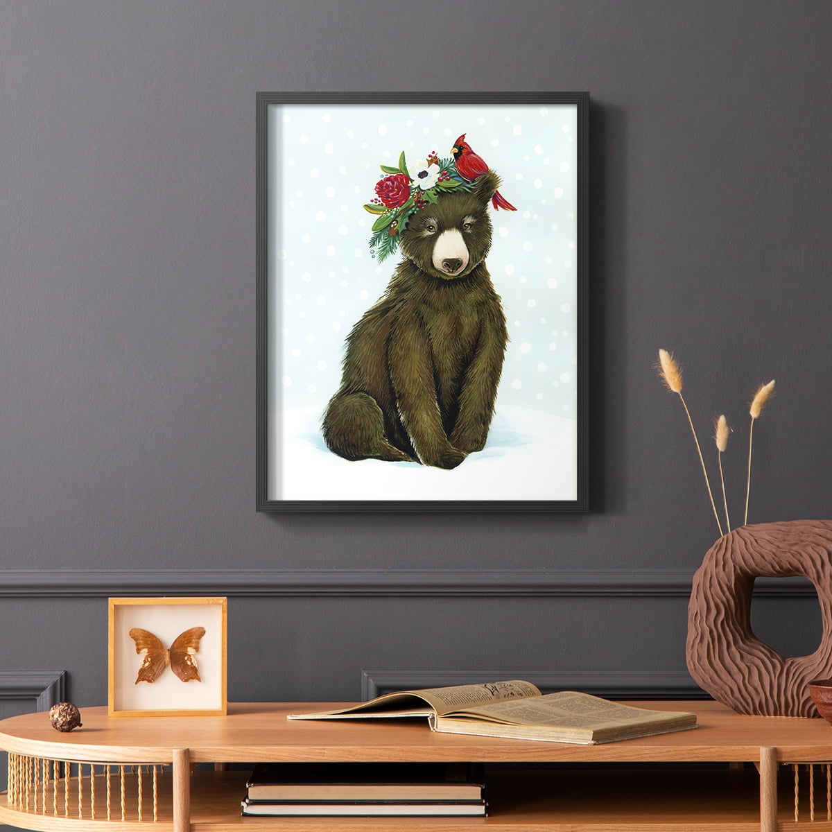 Winter Woodland Creatures with Cardinals I Framed Print - Solid Wood in Single Picture Frame Solid Wood 2 Framed Print