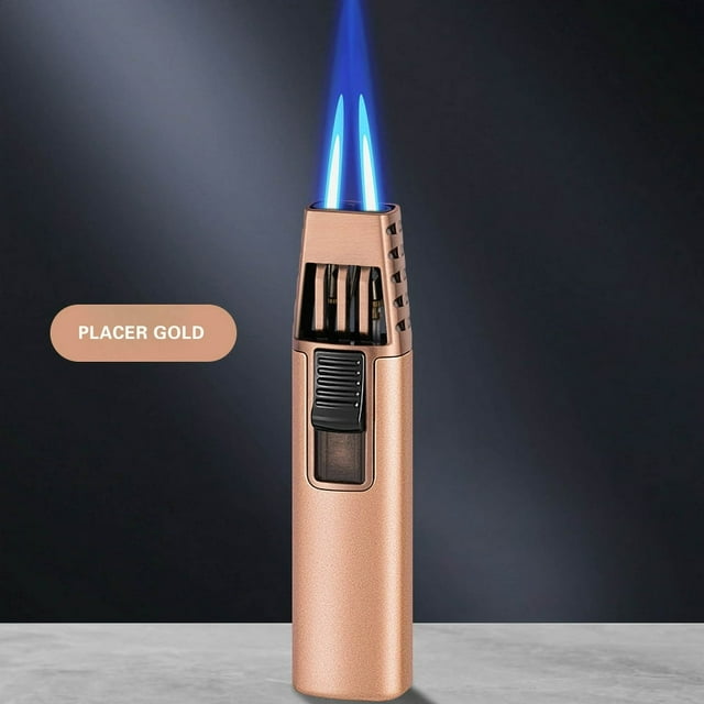 PEACNNG Briquet Torche Coupe-Vent Flamme Bleue Butane avec Réglages de Flamme Réglables Corps en Alliage Céramique Rechargeable Isolation Thermique & Verrouillage 1300°C Température Max Compact 96x23x17mm