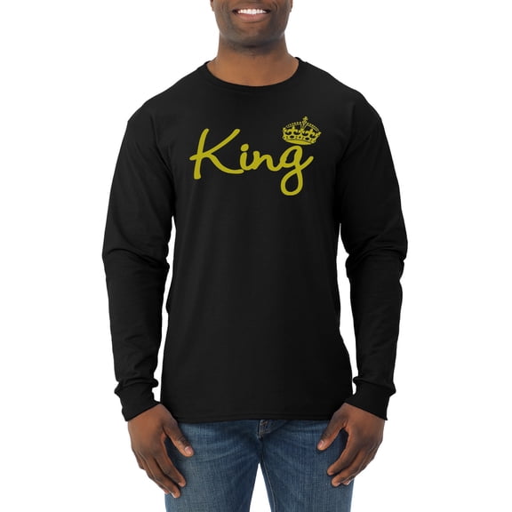 Wild Bobby, King Gold Script, Pop Culture, Men Long Sleeve Shirt, Black, Small