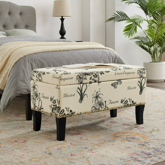 Linon Stephanie Ottoman Botanical Linen