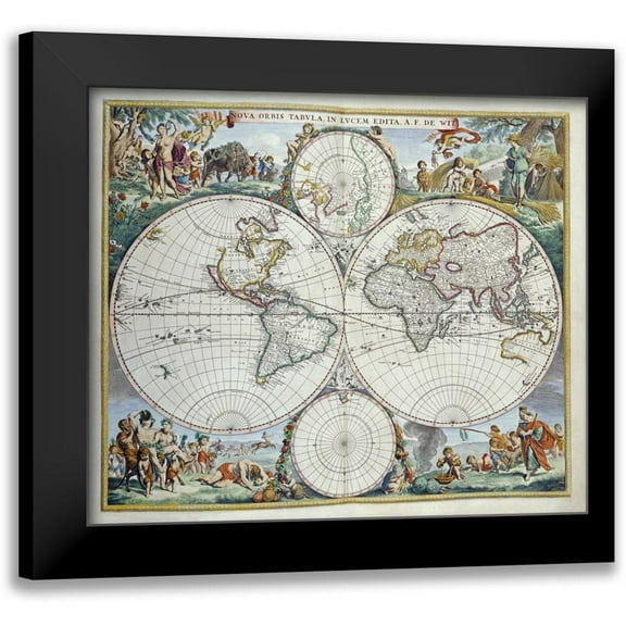 De Wit, Frederick 13x12 Black Modern Framed Museum Art Print Titled - Map of The World