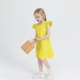 thumbnail image 6 of NAISIBABY Girls A-Line Dress, Ruffle Sleeve Solid Color Round Neck Summer Fit Flare Dress Yellow 9-10T, 6 of 8