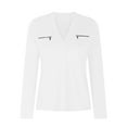 thumbnail image 4 of Tops for Women Casual V Neck Long Sleeve Shirts Outfits Clothes Stylish Fall Blouses with Zip up Pocket, 4 of 6