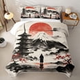 thumbnail image 2 of Homewish Japanese Landscape Twin Quilt Set,Sunset Ink Painting Twin Coverlet Set,Red Cream,2pcs, 2 of 7