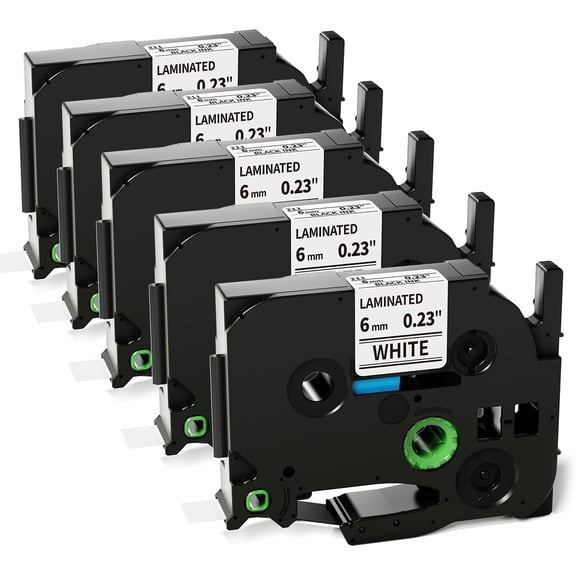 Cinta de etiquetas MarkDomain TZe-211 de 6 mm laminada en negro sobre blanco
