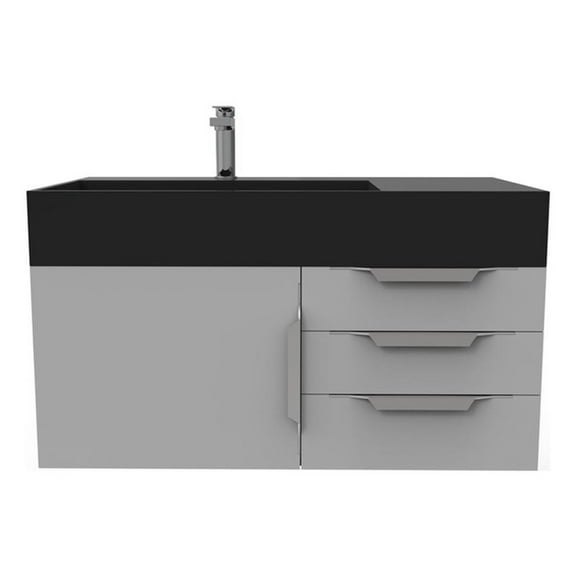 Amazon 36" Gray Wood Floating Vanity with Black Left Top in Brushed Trim