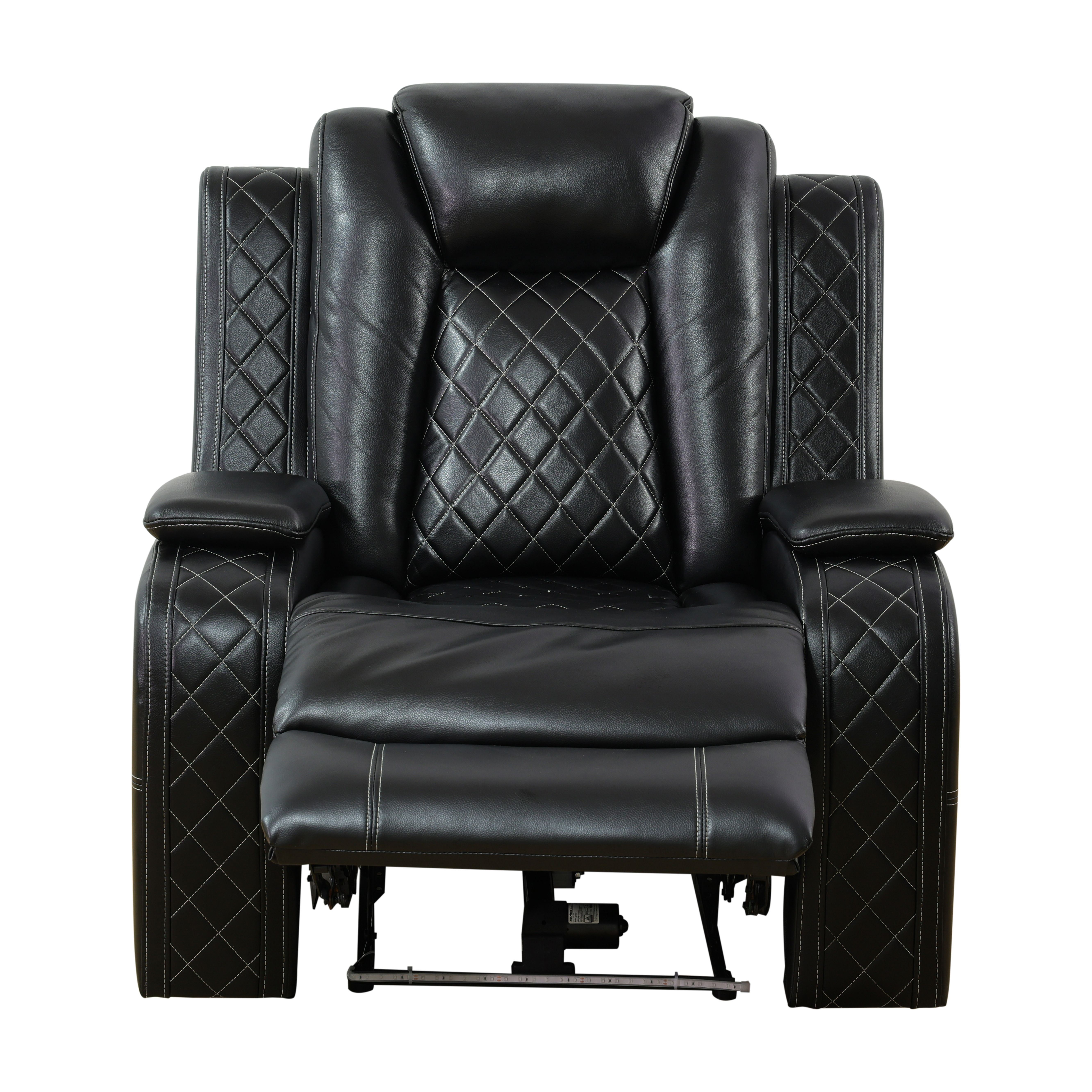 Recliner Chair for Living Room, Power Leather Reclining Sofa Seating Couch with LED Lights/Storage Console/Cup Holders (Black)