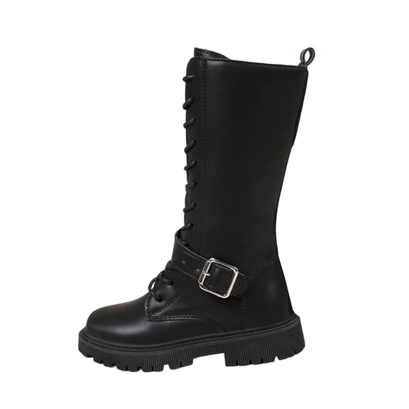 Abomasnow Girls Knee High Boots Side Zipper Lace Up Buckle Strap Thick Sole Fashion Tall Boot for Daily Outdoor Wear