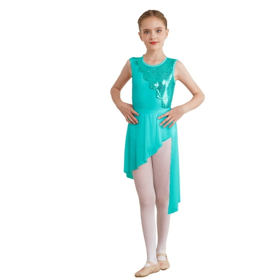 Aislor Kids Girls Ballet Dance Costume Sleeveless Leotard with Mesh Irregular Hem Skirt 6-16 Mint Green 12