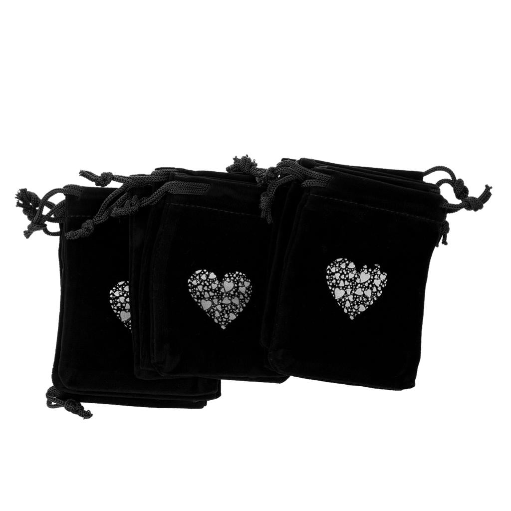 10pcs 4"x 3" Velvet Bags Drawstring Pouches Heart Design Wedding Party Gift Bags 