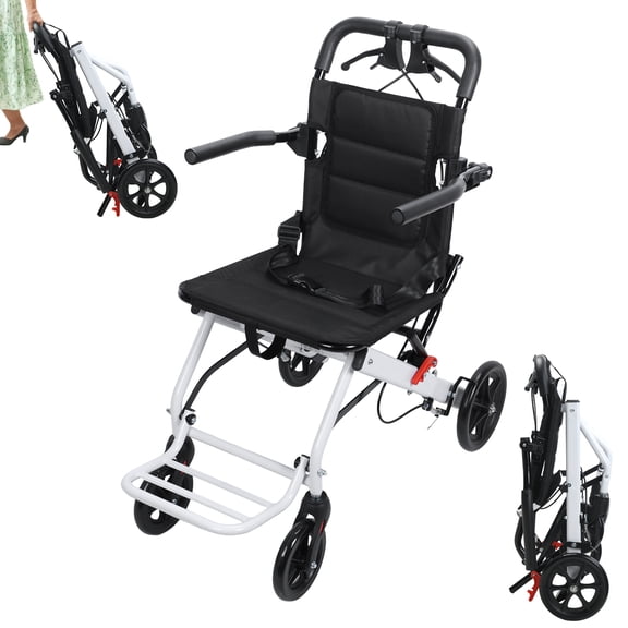 Selrti Small Sized Travel Wheelchair, Portable Folding Transport Wheelchairs for Adults and Seniors, Lightweight Aluminum Wheelchair  Safety Belt, Flip-up Armrest, 40cm Seat, Bearing 180lbs
