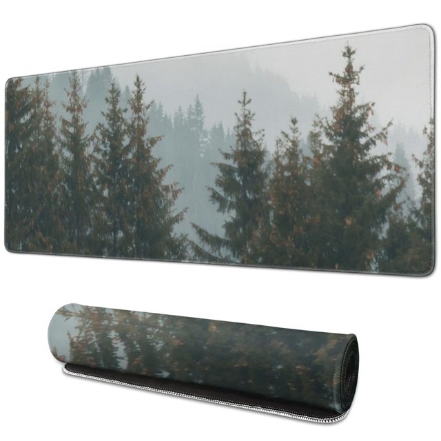 Large Mouse Mat Designed for Epic Gaming Sessions - Stunning Forest Background Pattern, Extended Non-Slip Rubber Mice Pad with Stitched Edges - 31.5 x 11.8 Inches