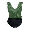 thumbnail image 4 of ZQUUVOU Plus Size Women's 2 Piece Tankini Tummy Control Ruffle Swimsuits (Olive Green,L), 4 of 5