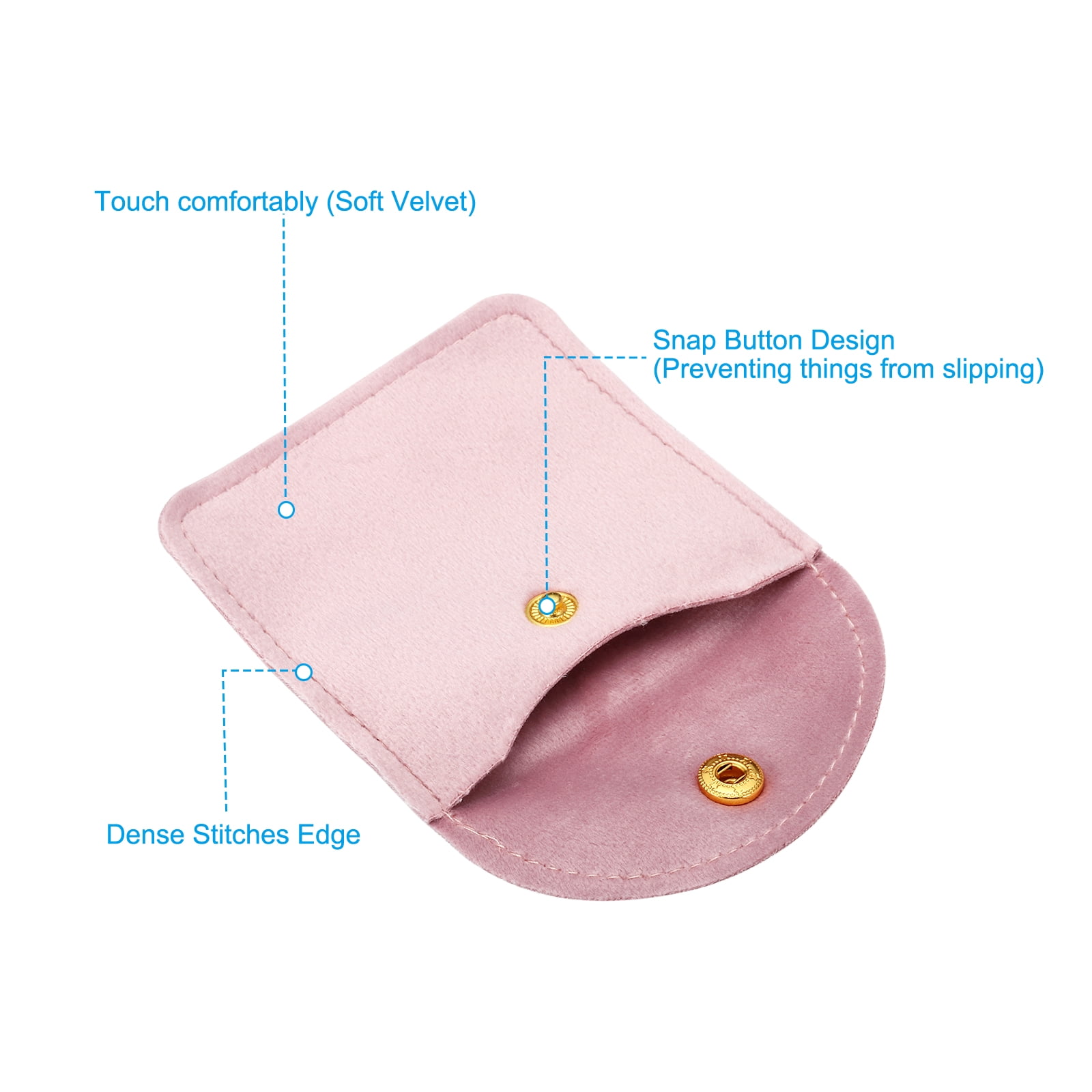 Unique Bargains Velvet Jewelry Bags with Snap Button Pink 3.15" x 3.15"