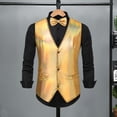thumbnail image 4 of Chaleco de novio Retro Disco novio boda fiesta chaleco de hombre conjunto de pajarita con superficie brillante cuello en V de un solo pecho para especial, 4 of 5