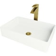 thumbnail image 4 of VIGO Matte Stone Magnolia Composite Rectangular Vessel Bathroom Sink in White with Faucet and Pop-Up Drain in Matte Gold, 4 of 10