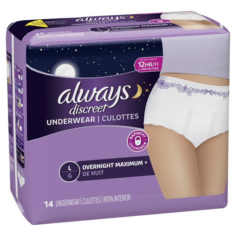 Always Discreet Overnight MaxPlus Incontinence Underwear, Large