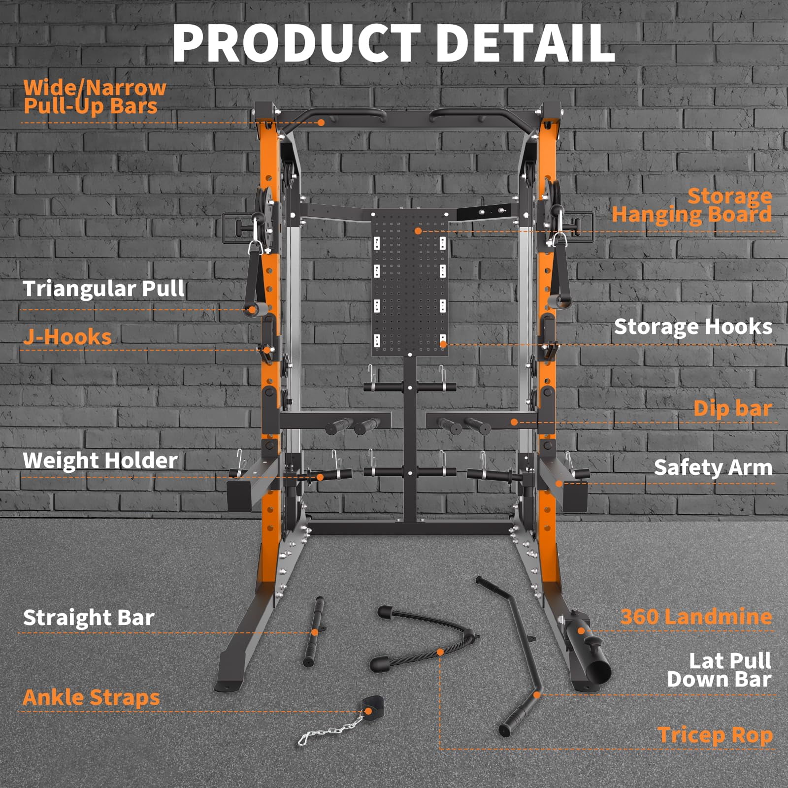 Gaderth Power Cage, Squat Rack for Home Gym, Power Rack with Dual Independent Pulley System, 2000LB Capacity Workout Cage with Adjustable Cable Crossover System and Training Attachment