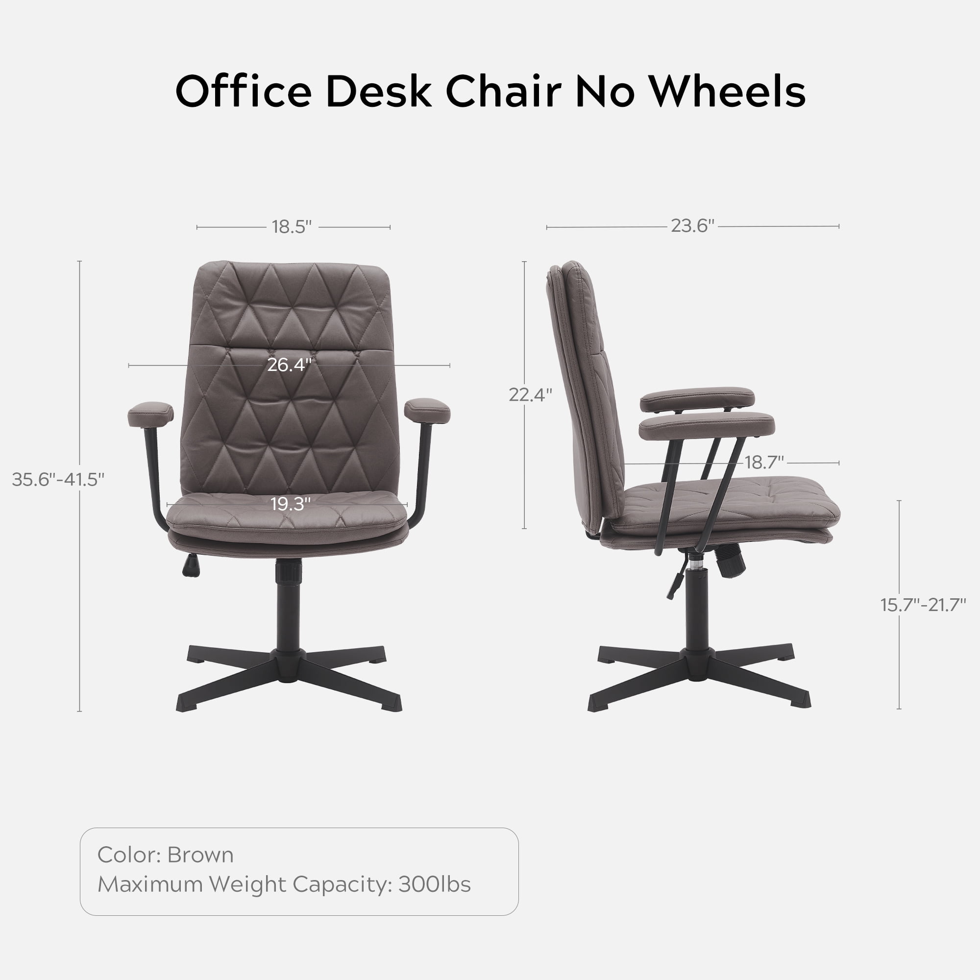 EYYTHUNG Swivel Home Desk Chair with Arms, Adjustable Working Computer Chair, No Wheels, Brown